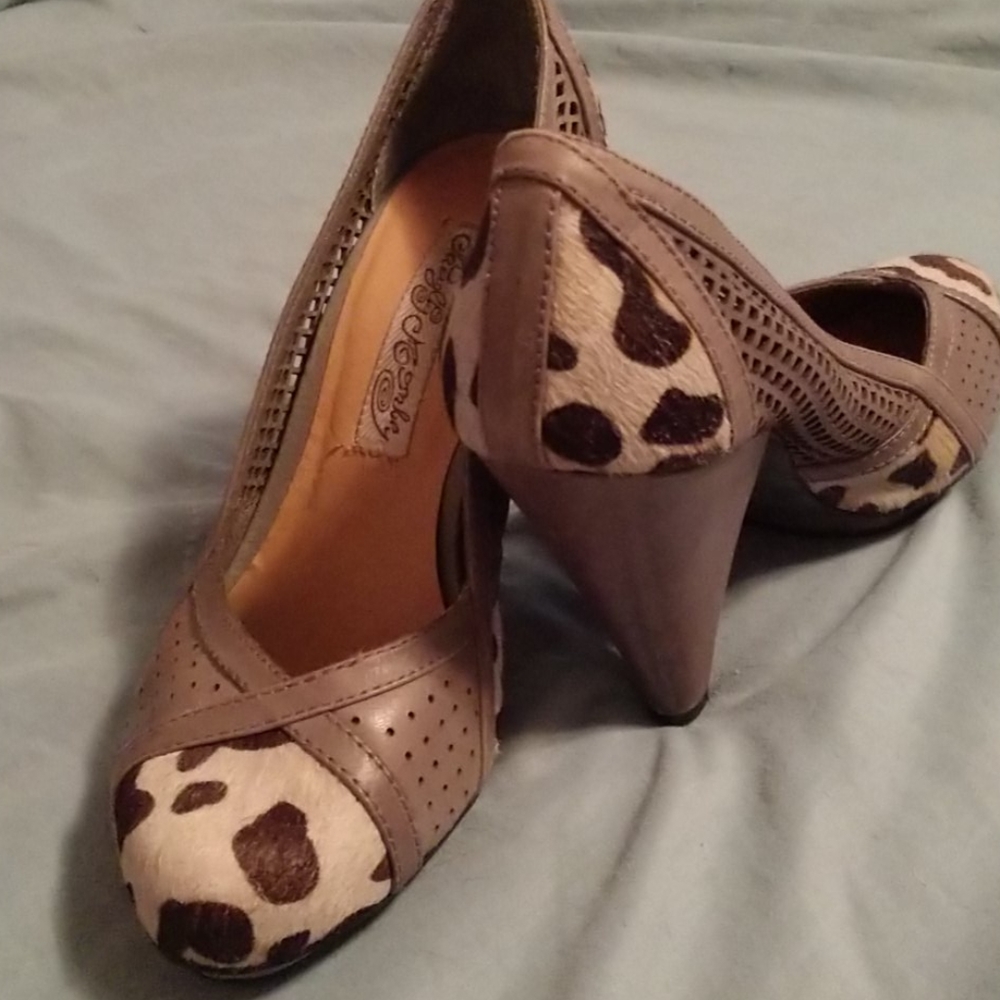 Naughty Monkey Leopard Hair-calf Heels Pumps Shoes